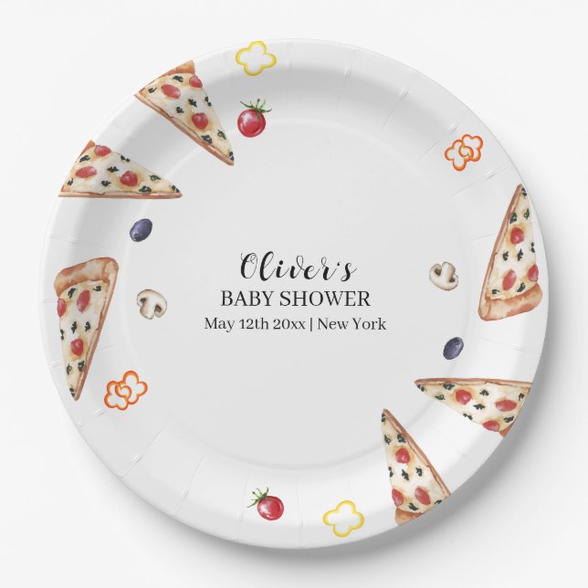 Plato De Papel Rústica moderna italiana Slice Pizza Baby Shower (Anverso)