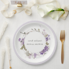 Plato De Papel Rústica pradera Lilac Floral Wreath Brillante