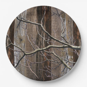 Plato De Papel Rústica Rama de Árbol de Madera Vintage Barn Board