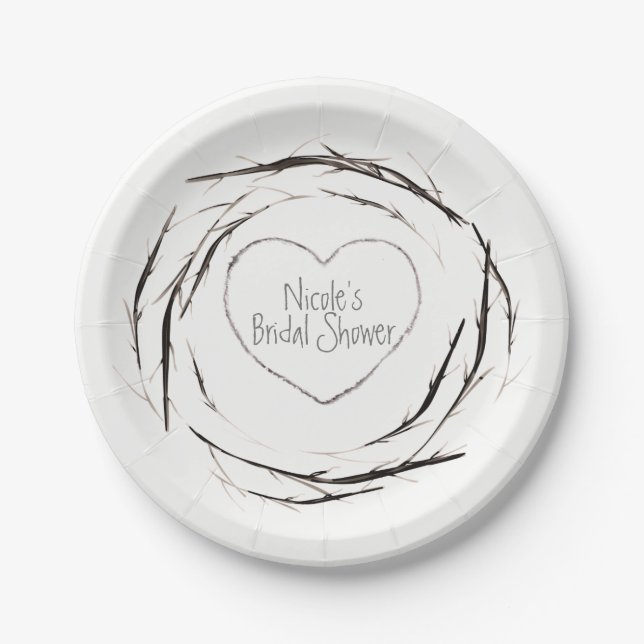 Plato De Papel Rústicas garrapatas ramas ramas Fiesta Personaliza (Anverso)