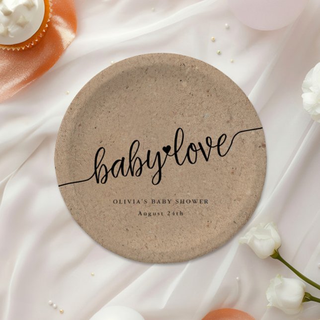 Plato De Papel Rústico Baby Shower, Kraft Baby Love Personalizado (Subido por el creador)