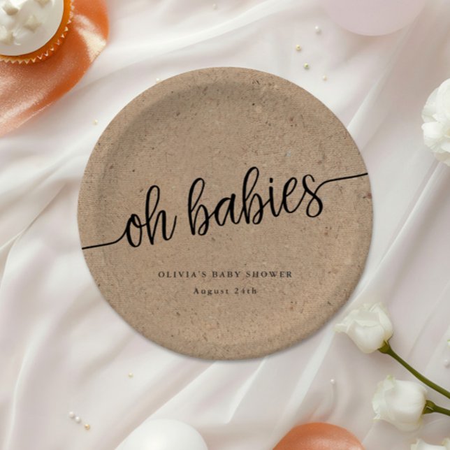 Plato De Papel Rústico Baby Shower, Kraft Oh Babies Twins Persona (Subido por el creador)