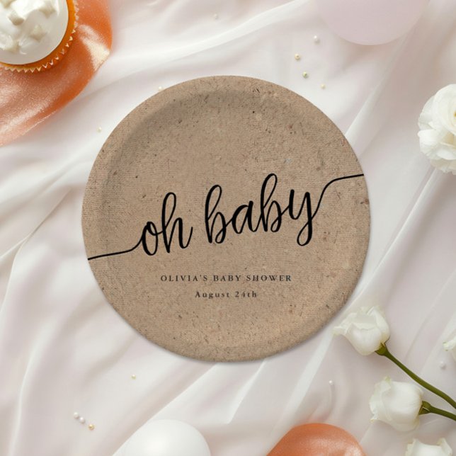 Plato De Papel Rústico Baby Shower, Kraft Oh, Personalizado bebé (Subido por el creador)