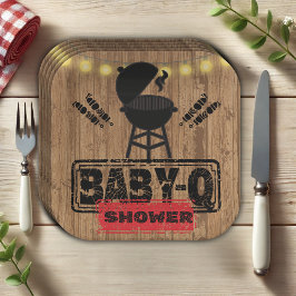 Plato De Papel Rústico BBQ-Baby Grill Baby Shower