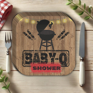 Plato De Papel Rústico BBQ-Baby Grill Baby Shower