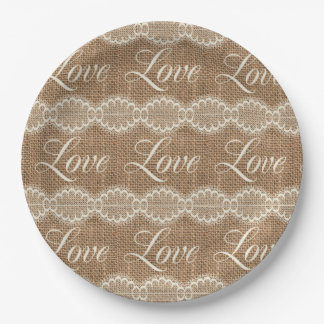 Plato De Papel Rústico Boda Burlap Lace Love