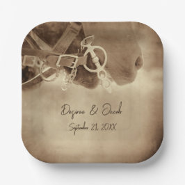 Plato De Papel Rústico Boda de Caballo Marrón Occidental