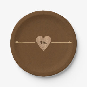 Plato De Papel Rústico Brown Kraft Heart Arrow Bridal Shower