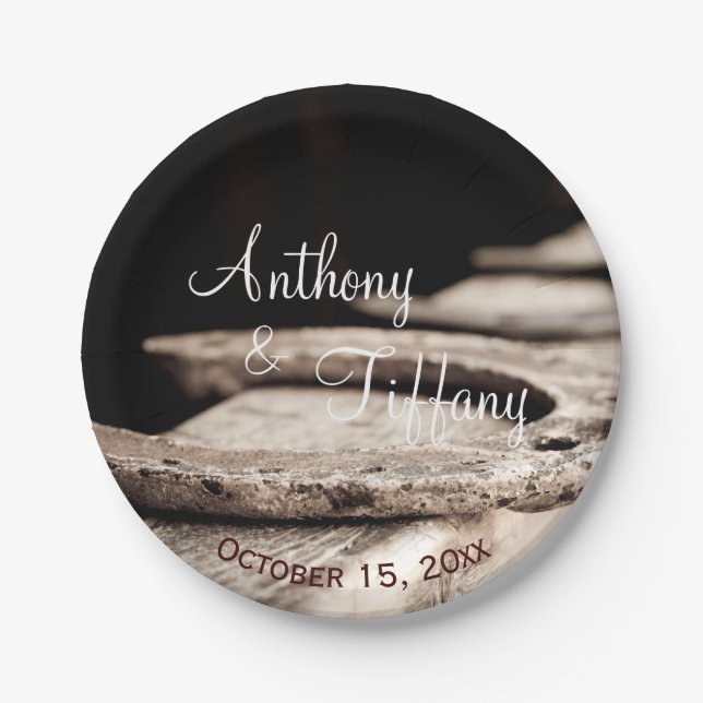 Plato De Papel Rústico campo herradura Boda vaquero pato (Anverso)