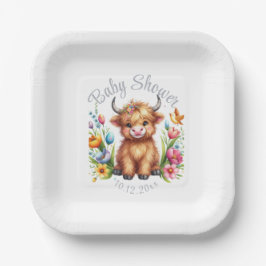 Plato De Papel Rústico Cute Baby Highland Cow