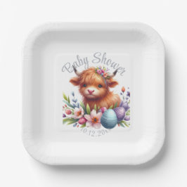 Plato De Papel Rústico Cute Baby Highland Cow