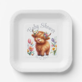 Plato De Papel Rústico Cute Baby Highland Cow