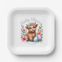 Plato De Papel Rústico Cute Baby Highland Cow