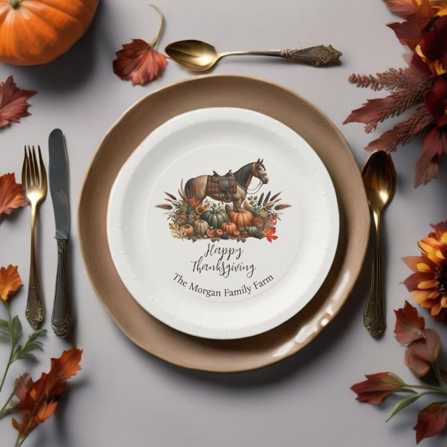 Plato De Papel Rústico Día de Acción de Gracias en Occidente (Enjoy this Rustic Western Thanksgiving Horse design! Customize with your favorite event!)