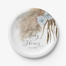 Plato De Papel Rústico Dusty Blue Pampas Grass Baby Shower