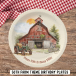 Plato De Papel Rústico Farm Ranch 50th Birthday Paper Plate<br><div class="desc">¡Celebra un cumpleaños histórico con estilo con estas placas de papel de cumpleaños número 50 de Rustic Farm Ranch! Con un bonito granero rojo, detalles rústicos de madera e inspirados en la granja, estos sólidos platos son perfectos para servir deliciosos platos, complementando la temática de los fiestas de la casa...</div>