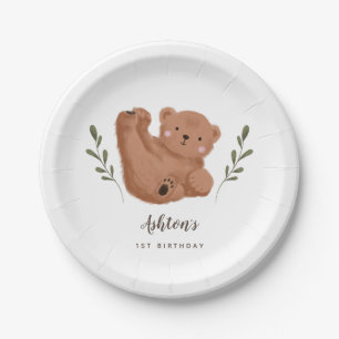 Plato De Papel Rústico Fiesta de cumpleaños de osito de cerdo