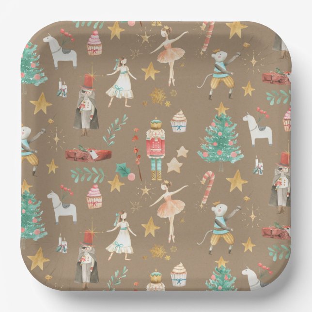 Plato De Papel Rústico Kraft Everything Nutcracker Navidades (Anverso)