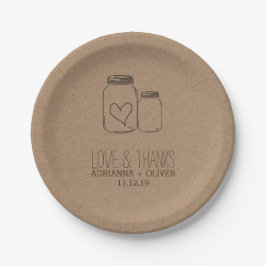 Plato De Papel Rústico Kraft Paper Mason Jars Heart Boda