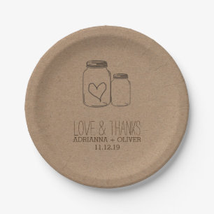 Plato De Papel Rústico Kraft Paper Mason Jars Heart Boda