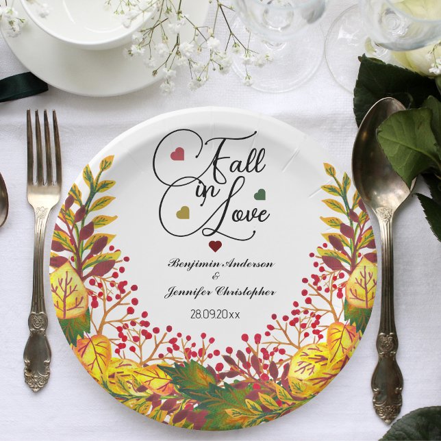 Plato De Papel Rústico otoño, Boda floral se enamora (Subido por el creador)