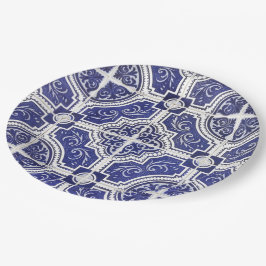 Plato De Papel Rústico Patrón de mosaicos portugueses vintage - A