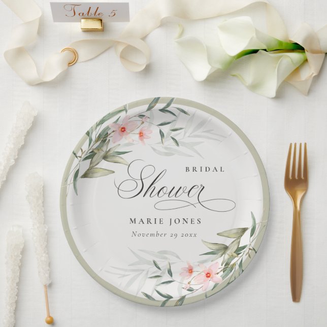 Plato De Papel Rústico Rubor Greenery Floral Bunch Bridal Shower (Boda)