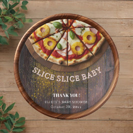 Plato De Papel Rústico Slice Pizza Baby Shower