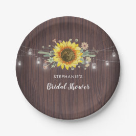 Plato De Papel Rústico Sunflowers Jar Ilumina Wood Bridal Shower