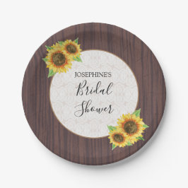Plato De Papel Rústico Sunflowers Lace Wood Bridal Shower