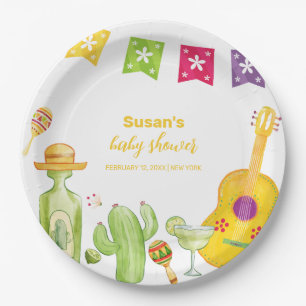 Plato De Papel Rústico Taco 'Bout Cactus Lime Guitar Baby Shower