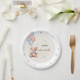 Plato De Papel Rústico Teddy Bear Balloons Baby Shower