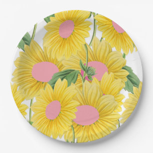 Plato De Papel Rústico Vintage Rosa Grandes girasoles Blanco Mode