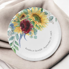 Plato De Papel Rústicos girasoles y Rosas Boda floral