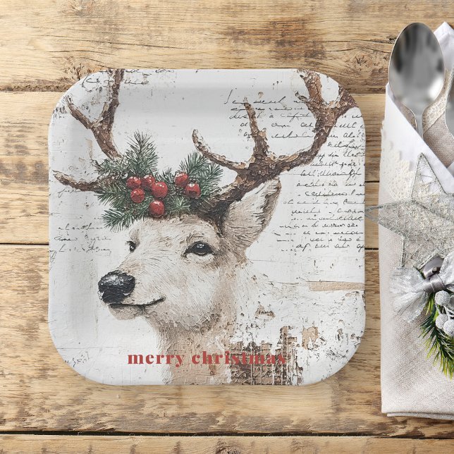 Plato De Papel Rústicos Navidades de reno invernal (Subido por el creador)