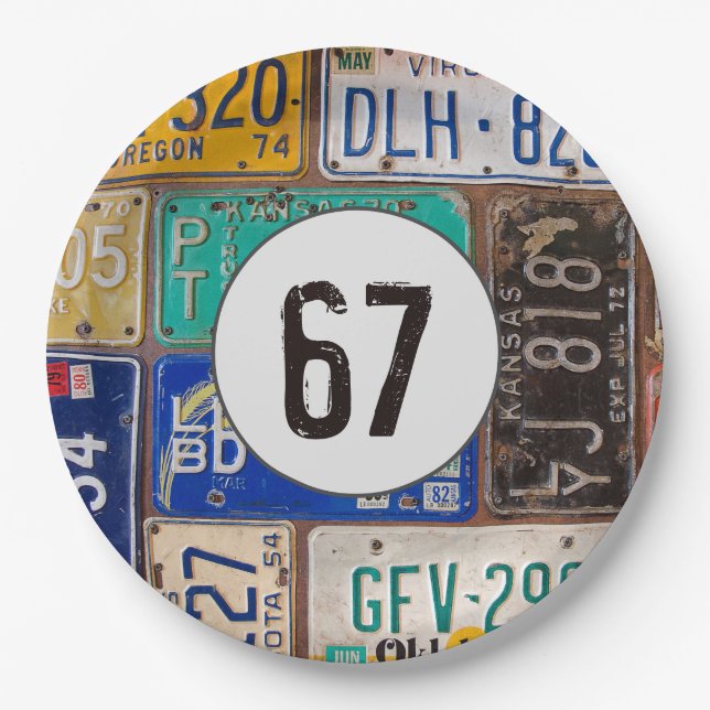 Plato De Papel Rusty License Plates 67th Birthday (Anverso)
