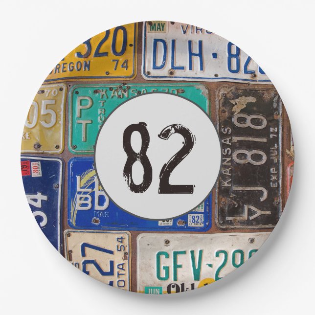 Plato De Papel Rusty License Plates 82nd Birthday (Anverso)