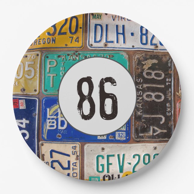 Plato De Papel Rusty License Plates 86th Birthday (Anverso)