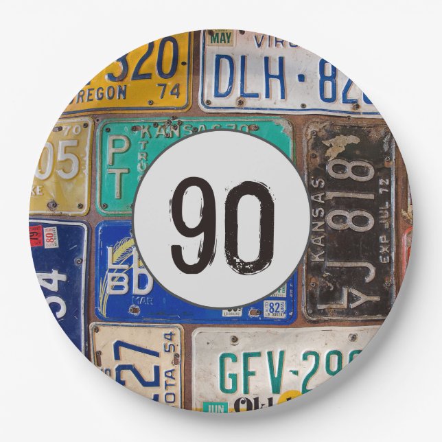 Plato De Papel Rusty License Plates 90th Birthday (Anverso)