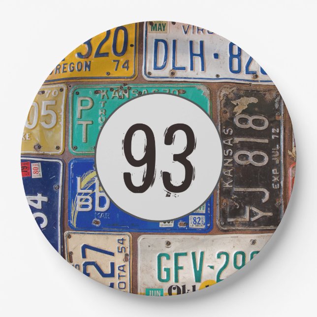 Plato De Papel Rusty License Plates 93rd Birthday (Anverso)