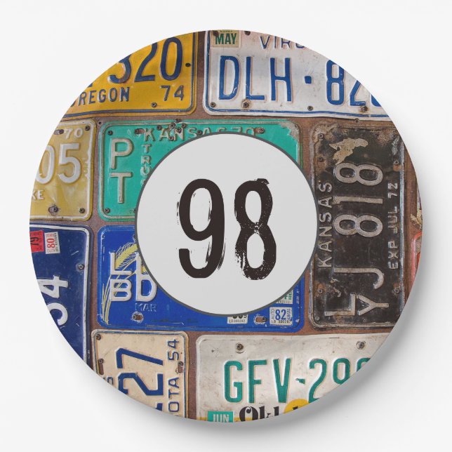 Plato De Papel Rusty License Plates 98th Birthday (Anverso)