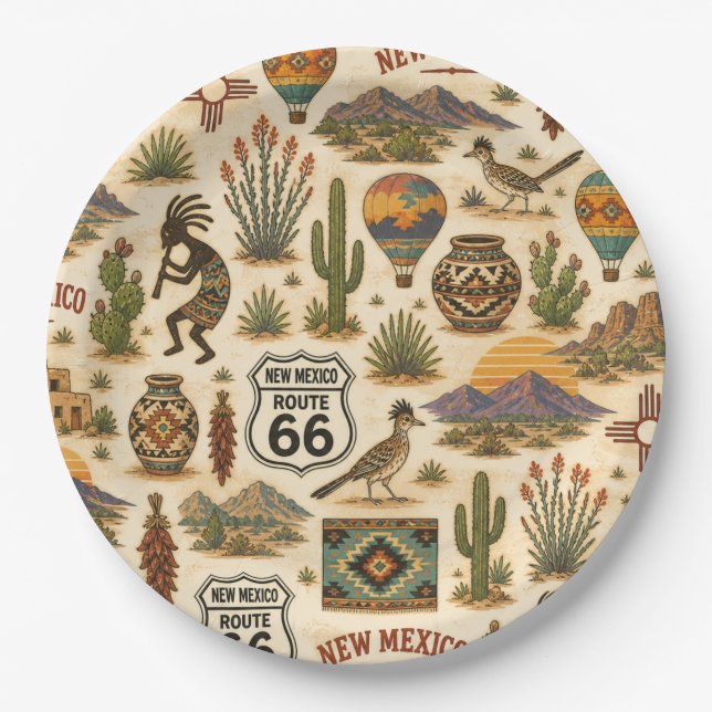 Plato De Papel Ruta 66 de Nuevo México Fiesta Mesa (Anverso)