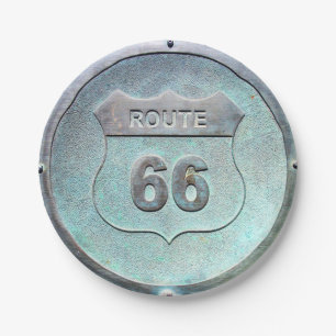 Plato De Papel Ruta Metalizado gris 66 Plaque, souvenir