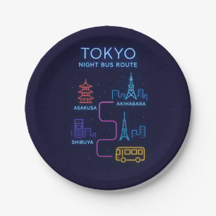 Plato De Papel Ruta Nocturna de Autobuses de Tokio Arte Neón – Ja