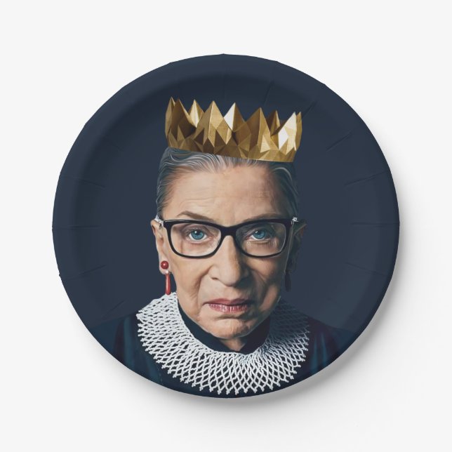 Plato De Papel Ruth Bader Ginsburg con corona de oro (Anverso)