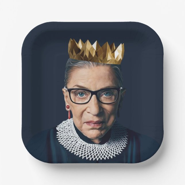 Plato De Papel Ruth Bader Ginsburg con corona de oro (Anverso)
