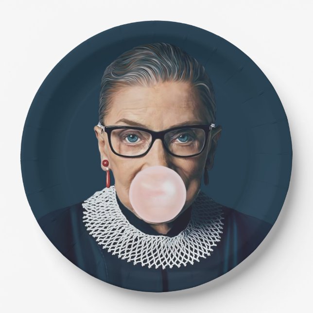 Plato De Papel Ruth Bader Ginsburg luce chicle rosa (Anverso)