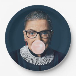 Plato De Papel Ruth Bader Ginsburg Soplando chicle rosa