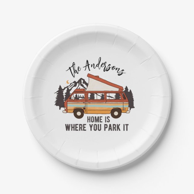 Plato De Papel RV Camping Tent TrailHome es donde lo estacionas (Anverso)