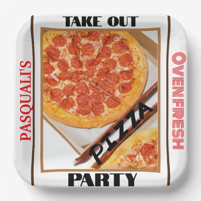 Plato De Papel Sacar el nombre del Fiesta Pizza (Anverso)